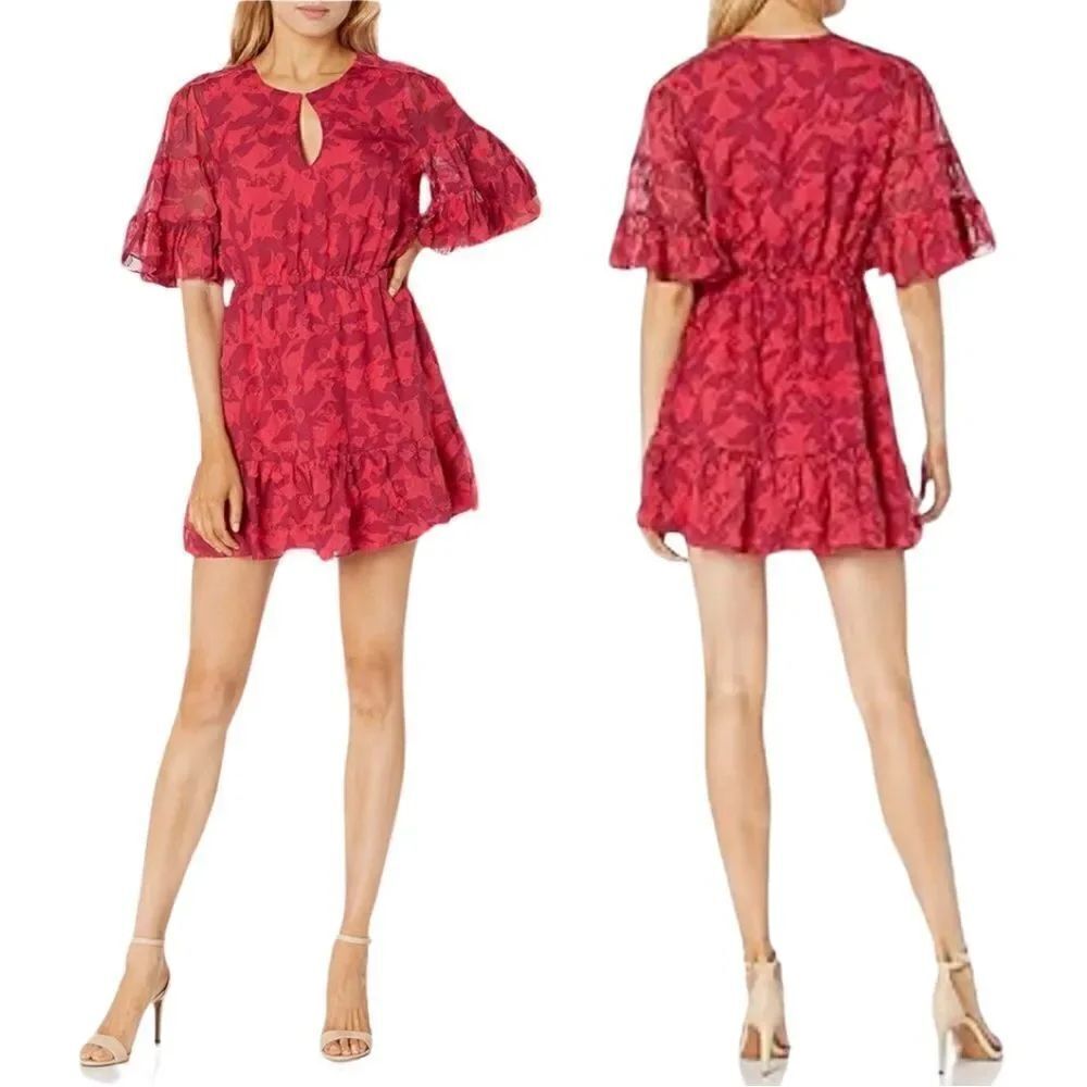 Joie Teresa Silk Blend Mini Dress Pink Ruffled Embroidered Dress Size Medium